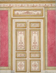 Design for double doors decorated in the rococo style, 1867. Creators: Jules-Edmond-Charles Lachaise, Eugène-Pierre Gourdet