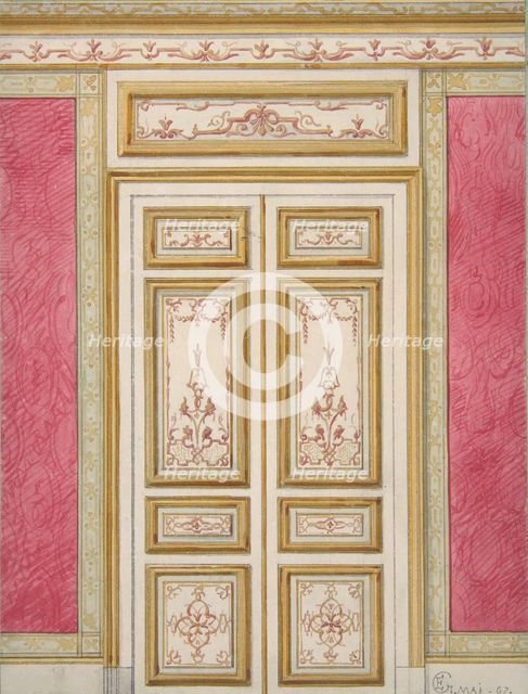 Design for double doors decorated in the rococo style, 1867. Creators: Jules-Edmond-Charles Lachaise, Eugène-Pierre Gourdet.