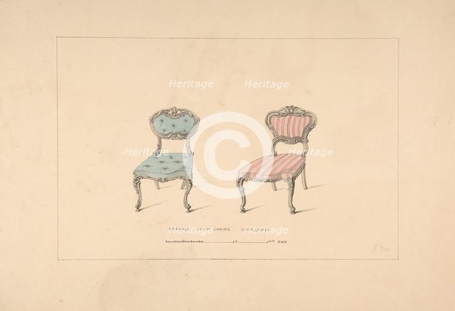Design for Drawing Room Chairs, Louis Quinze Style, 1835-1900. Creator: Robert William Hume.
