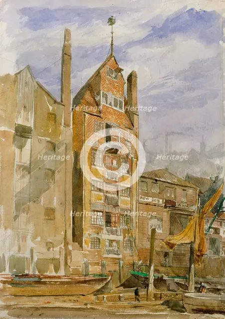 Design for Eagle Wharf, Narrow Street, Limehouse, London E14: perspective of front to..., c1862-63. Creator: Richard Norman Shaw.