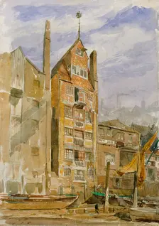 Design for Eagle Wharf, Narrow Street, Limehouse, London E14: perspective of front to..., c1862-63. Creator: Richard Norman Shaw