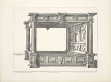 Design for four-poster bed with niche and two tympani with sun designs, c1869. Creator: Unknown