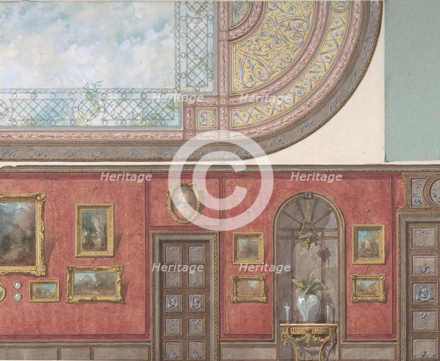 Design for Gallery Elevation and Ceiling, Hôtel Cottier, ca. 1867. Creators: Jules-Edmond-Charles Lachaise, Eugène-Pierre Gourdet.