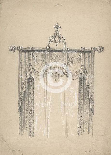 Design for Gothic Curtains and Curtain Rod, 1841-84. Creator: Charles Hindley & Sons.