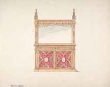 Design for Gothic Style Cabinet with Mirror, early 19th century. Creator: Anon