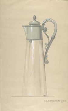 Design for Glass and Silver Water Pitcher, with a Cover, 1820-65. Creator: George Richards Elkington