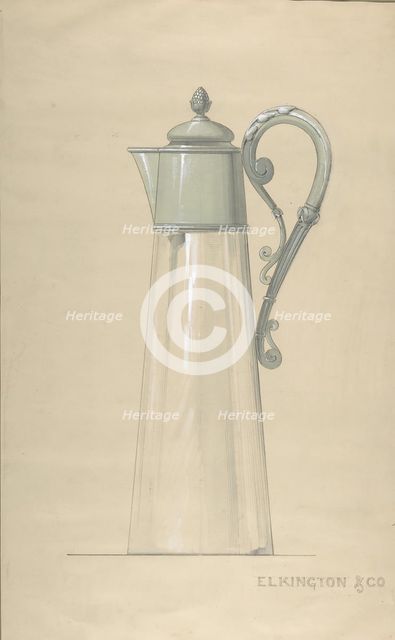 Design for Glass and Silver Water Pitcher, with a Cover, 1820-65. Creator: George Richards Elkington.