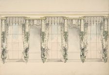 Design for Green and White Curtains with Green Fringes, and White and Gold Pediments, c1820. Creator: Anon