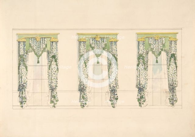 Design for Green and White Curtains with Green Fringes and a Green and.., early 19th century. Creator: Anon.