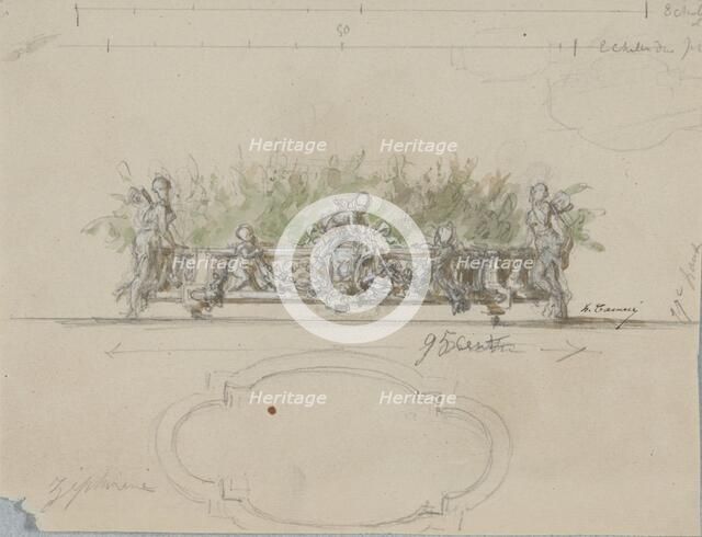 Design for Jardinière filled with plants, with a few floor plans, c.1864-c.1894. Creator: Henri Cameré.
