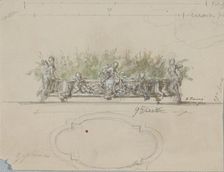 Design for Jardinière filled with plants, with a few floor plans, c.1864-c.1894. Creator: Henri Cameré