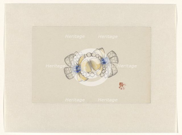 Design for jewel in the form of two stylized flowers, with gold and sapphire, c.1920-c.1930. Creator: Jules Chadel.