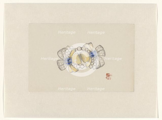 Design for jewel in the form of two stylized flowers, with gold and sapphire, c.1920-c.1930. Creator: Jules Chadel.