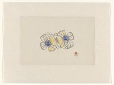 Design for jewel in the form of two stylized flowers, with gold and sapphire, c.1920-c.1930. Creator: Jules Chadel