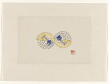 Design for jewel, made up of two round halves, with gold, sapphire and brilliants, c.1920-c.1930. Creator: Jules Chadel