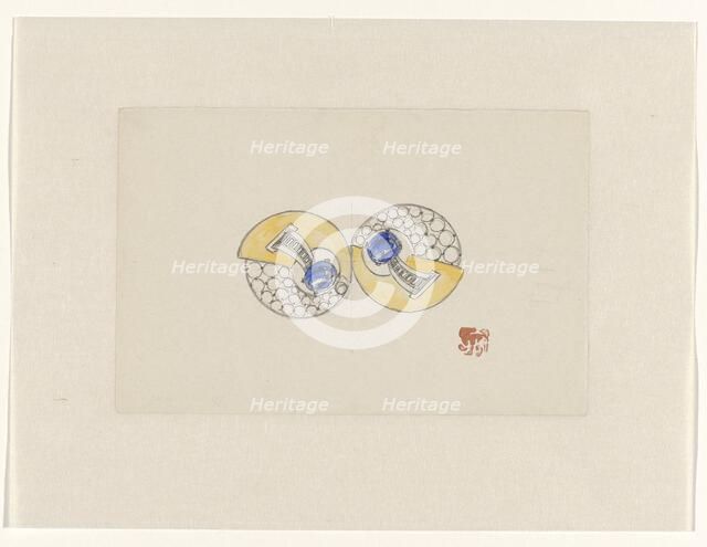 Design for jewel, made up of two round halves, with gold, sapphire and brilliants, c.1920-c.1930. Creator: Jules Chadel.