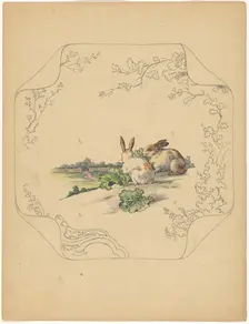Design for model square board with two rabbits, c.1875-c.1880. Creator: Albert Louis Dammouse
