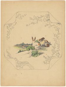 Design for model square board with two rabbits, c.1875-c.1880. Creator: Albert Louis Dammouse