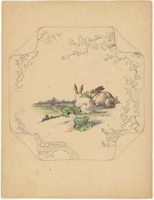 Design for model square board with two rabbits, c.1875-c.1880. Creator: Albert Louis Dammouse