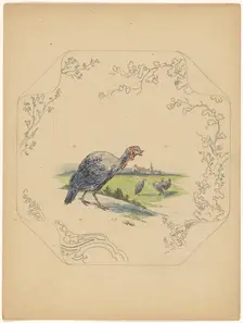 Design for model square board with turkeys, c.1875-c.1880. Creator: Albert Louis Dammouse