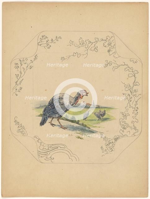 Design for model 'square' board with turkeys, c.1875-c.1880. Creator: Albert Louis Dammouse.