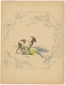 Design for model square board with a suckling goat, c.1875-c.1880. Creator: Albert Louis Dammouse