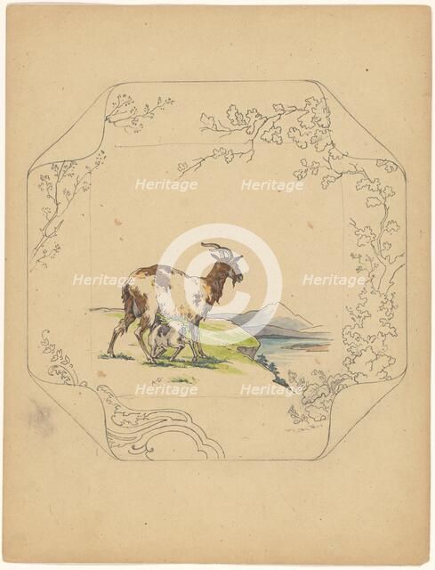 Design for model 'square' board with a suckling goat, c.1875-c.1880. Creator: Albert Louis Dammouse.