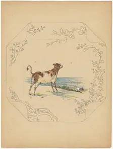 Design for model square board with cow by the sea, c.1875-c.1880. Creator: Albert Louis Dammouse