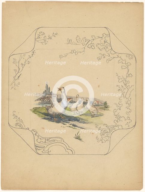 Design for model 'square' board with four geese, c.1875-c.1880. Creator: Albert Louis Dammouse.
