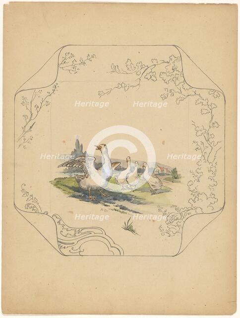 Design for model 'square' board with four geese, c.1875-c.1880. Creator: Albert Louis Dammouse.
