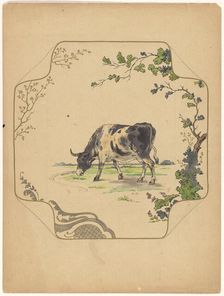 Design for model square board with grazing cow, c.1875-c.1880. Creator: Albert Louis Dammouse