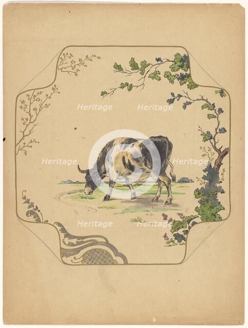 Design for model 'square' board with grazing cow, c.1875-c.1880. Creator: Albert Louis Dammouse.