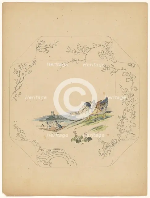 Design for model 'square' board with six geese, c.1875-c.1880. Creator: Albert Louis Dammouse.