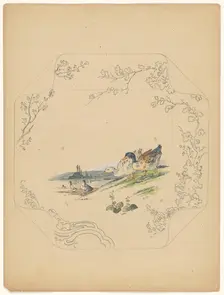 Design for model square board with six geese, c.1875-c.1880. Creator: Albert Louis Dammouse