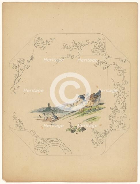 Design for model 'square' board with six geese, c.1875-c.1880. Creator: Albert Louis Dammouse.