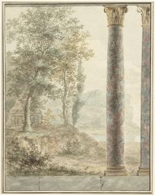 Design for mural with landscape and fragment of antique building, 1700-1800. Creator: Anon