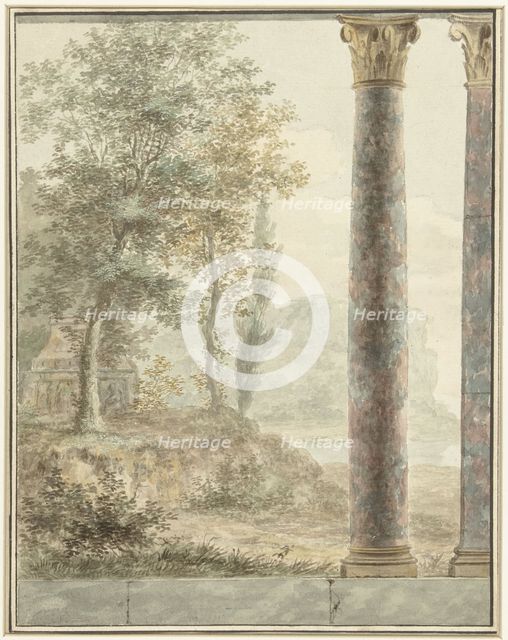 Design for mural with landscape and fragment of antique building, 1700-1800. Creator: Anon.