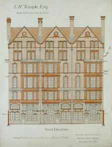 Design for Nos 9-11 Chelsea Embankment, London SW3: front elevation, 2 February 1880. Creator: Richard Norman Shaw
