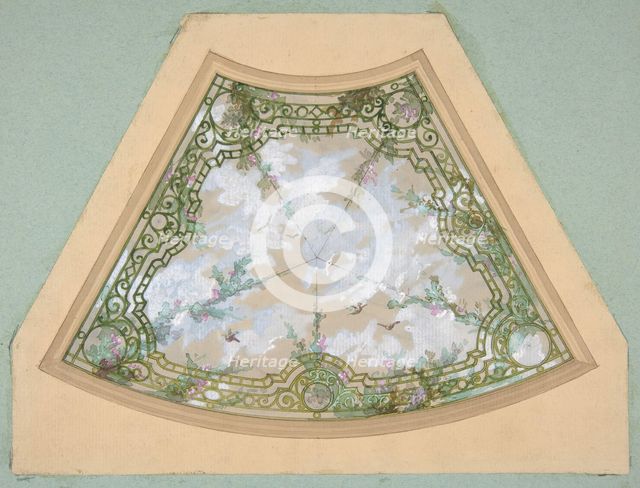Design for one section of a ceiling painted in trompe l'oeil iron work with flowering..., 2nd half 1 Creators: Jules-Edmond-Charles Lachaise, Eugène-Pierre Gourdet.