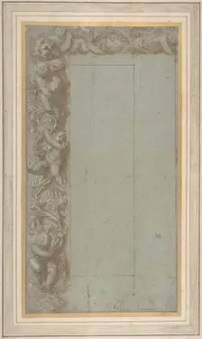 Design for Ornamental Border with Foliage, Putti and a Lion's Head., 1535-1607. Creator: Alessandro Allori