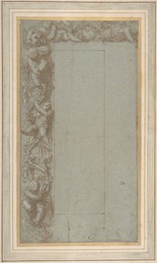 Design for Ornamental Border with Foliage, Putti and a Lion's Head., 1535-1607. Creator: Alessandro Allori
