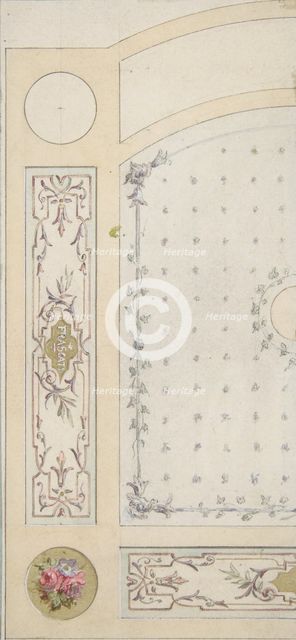 Design for painted decoration of wall or ceiling panels, including the word "Frascati", 2nd half 19t Creators: Jules-Edmond-Charles Lachaise, Eugène-Pierre Gourdet.