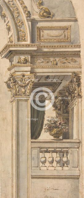Design for Part of a Wall Elevation with a Balcony flanking an Arch, . Creator: Attributed to Faustino Trebbi (.