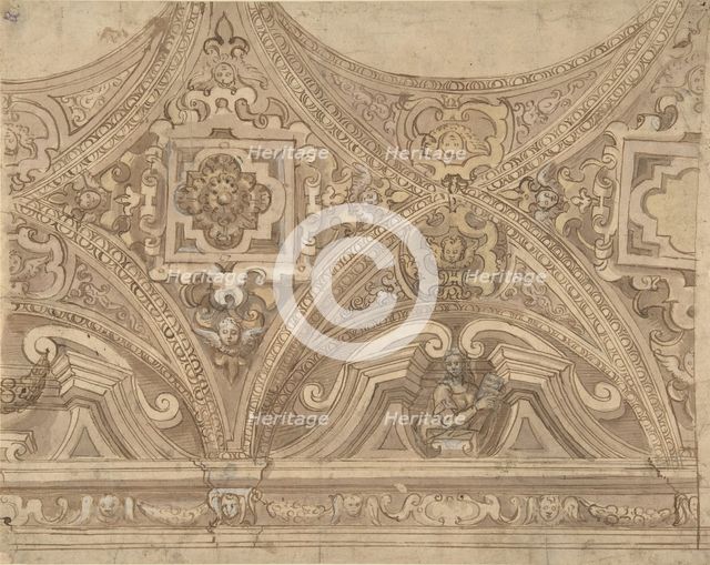 Design for part of a Vaulted Ceiling of a Church, 17th century. Creator: Anon.