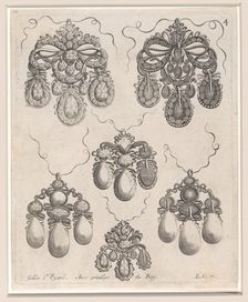 Design for Pendants, Plate 4 from Livre des Ouvrages d'Orfevrerie after 1663. Creator: Louis Cossin