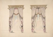 Design for Pink and White Curtains with Gold Fringes, and Gold and White, early 19th century. Creator: Anon