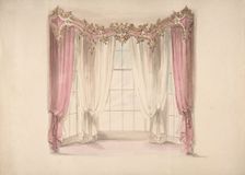 Design for Pink Curtains and White Inner Curtains, with a Gold, White and Pink..., early 19th cent. Creator: Anon