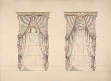 Design for Pink, Green and White Curtains with Pink and Gold Fringes and..., early 19th century. Creator: Anon