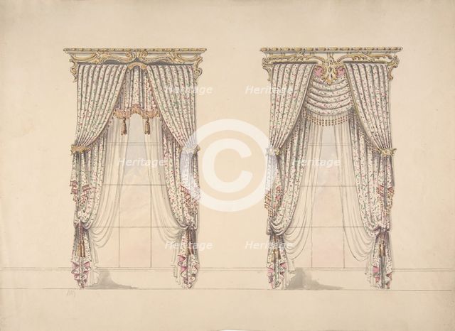 Design for Pink, Green and White Curtains with Pink and Gold Fringes and..., early 19th century. Creator: Anon.