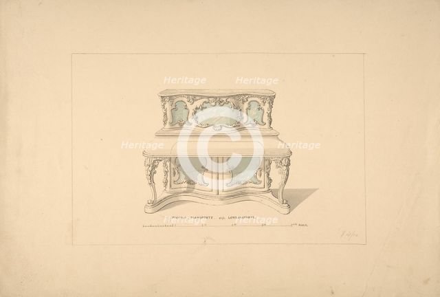 Design for Piccolo Pianoforte, Louis Quatorze Style, 1835-1900. Creator: Robert William Hume.